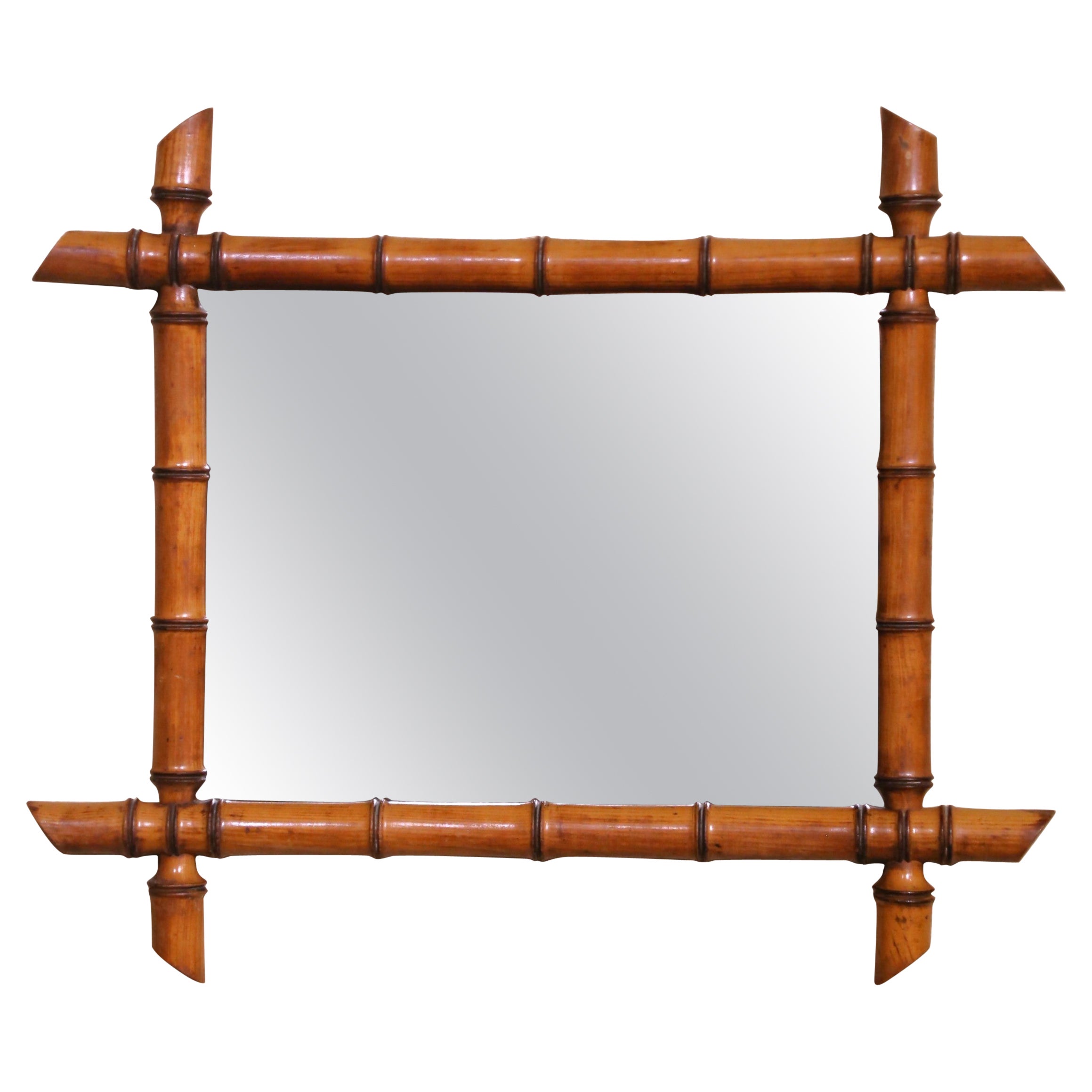 Miroir mural en faux bambou sculpté à la main au début du 20ème siècle.