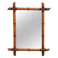 Early 20th Century French Hand Carved Walnut Faux Bamboo Wall Mirror