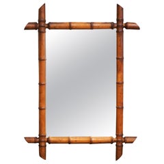 Early 20th Century French Hand Carved Walnut Faux Bamboo Wall Mirror