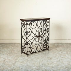 Early 20th Century French Hand Forged and Wrought Iron and Oak Console Table