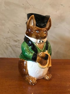 Early 20th Century French Hand Painted Barbotine Fox Pitcher
