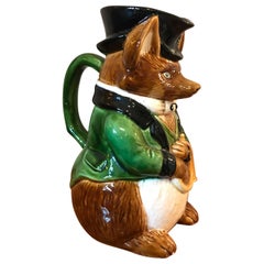 Early 20th Century French Hand Painted Barbotine Fox Pitcher