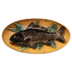 Early 20th Century French Hand Painted Ceramic Barbotine Fish Wall Platter