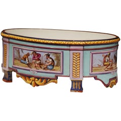 Early 20th Century, French Hand Painted Ceramic Oval Jardinière Signed