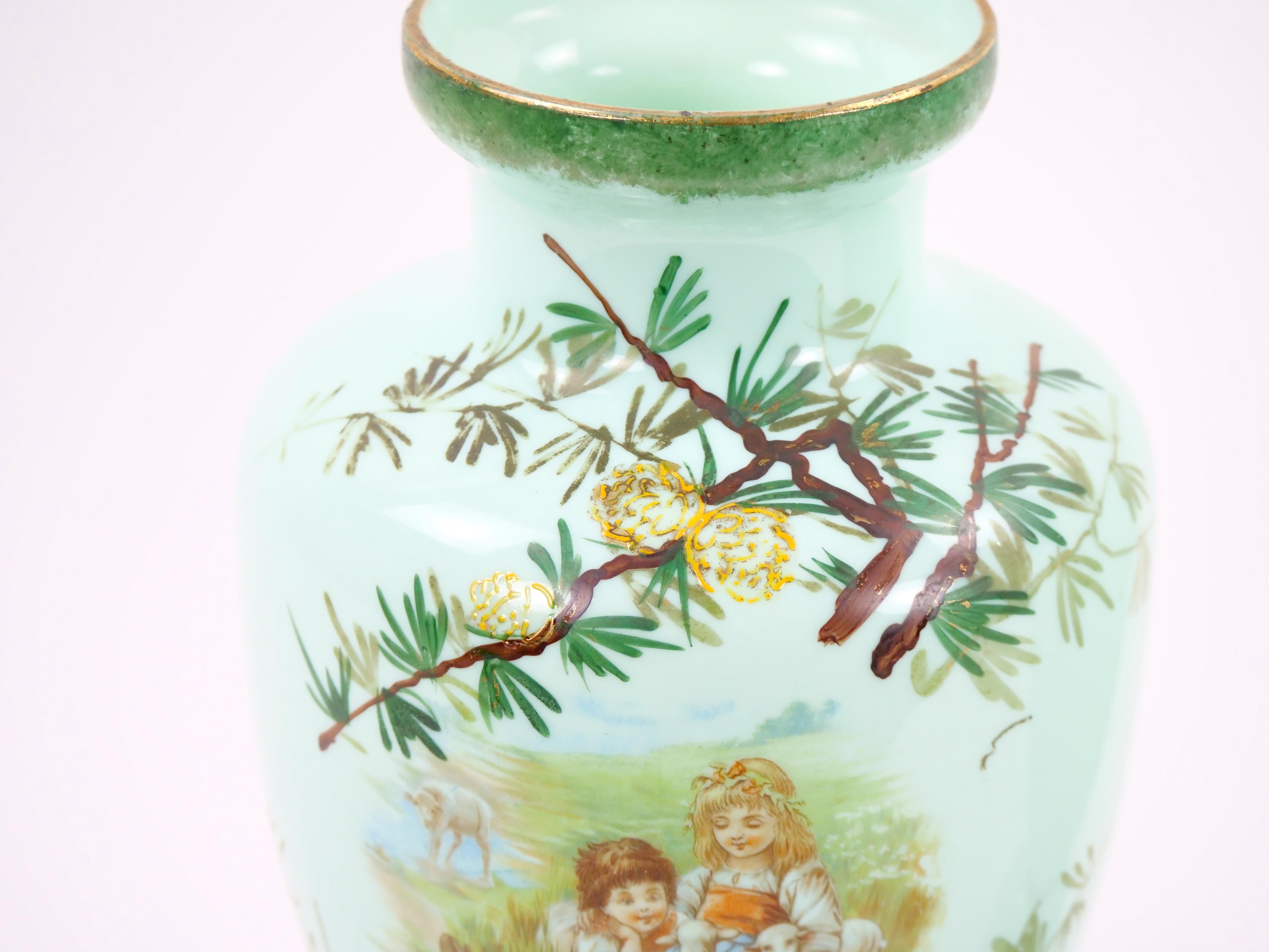 Early 20th Century French Hand Painted / Decorated Art Glass Pair Vase For Sale 8