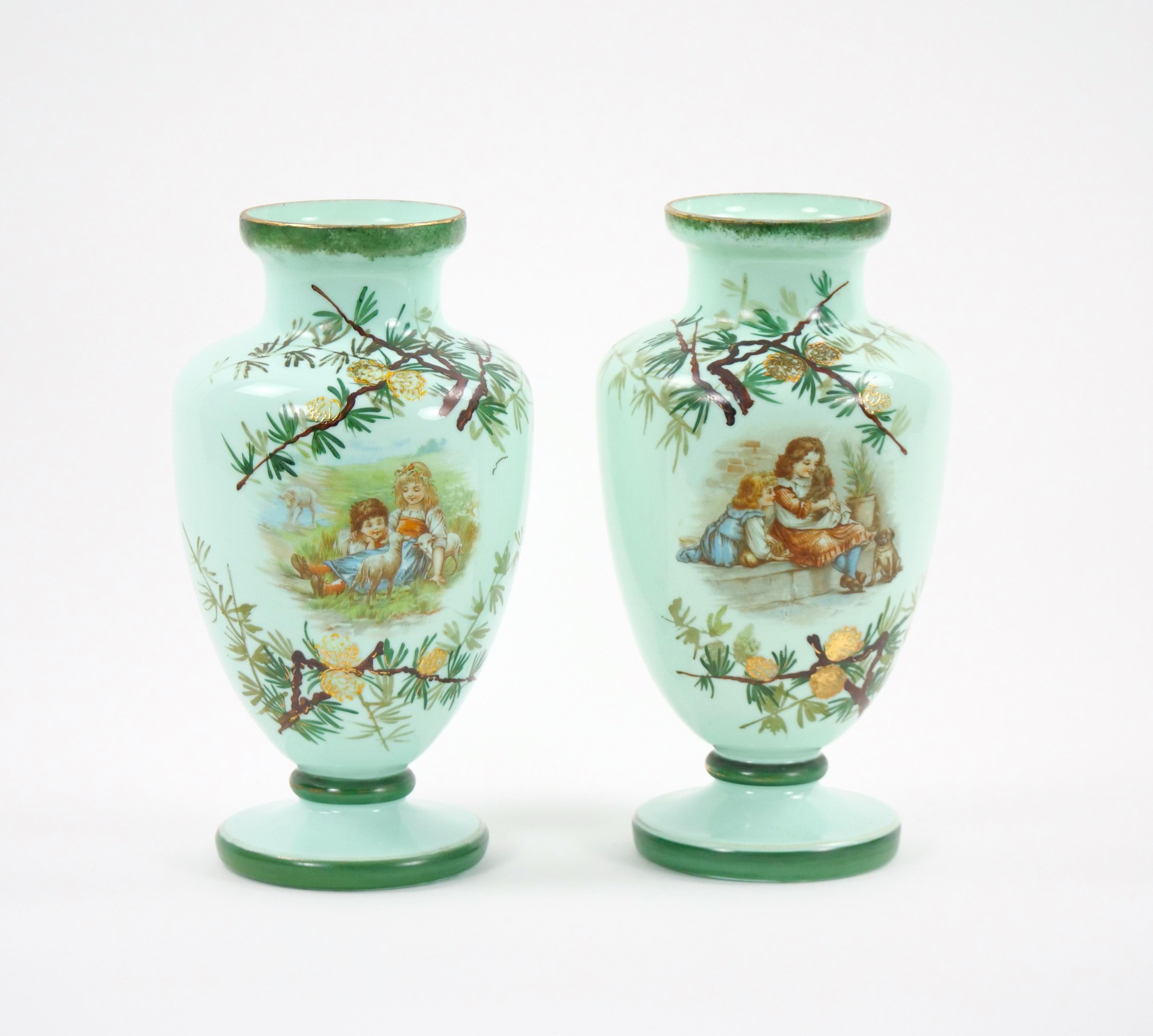 Early 20th Century French Hand Painted / Decorated Art Glass Pair Vase For Sale 10