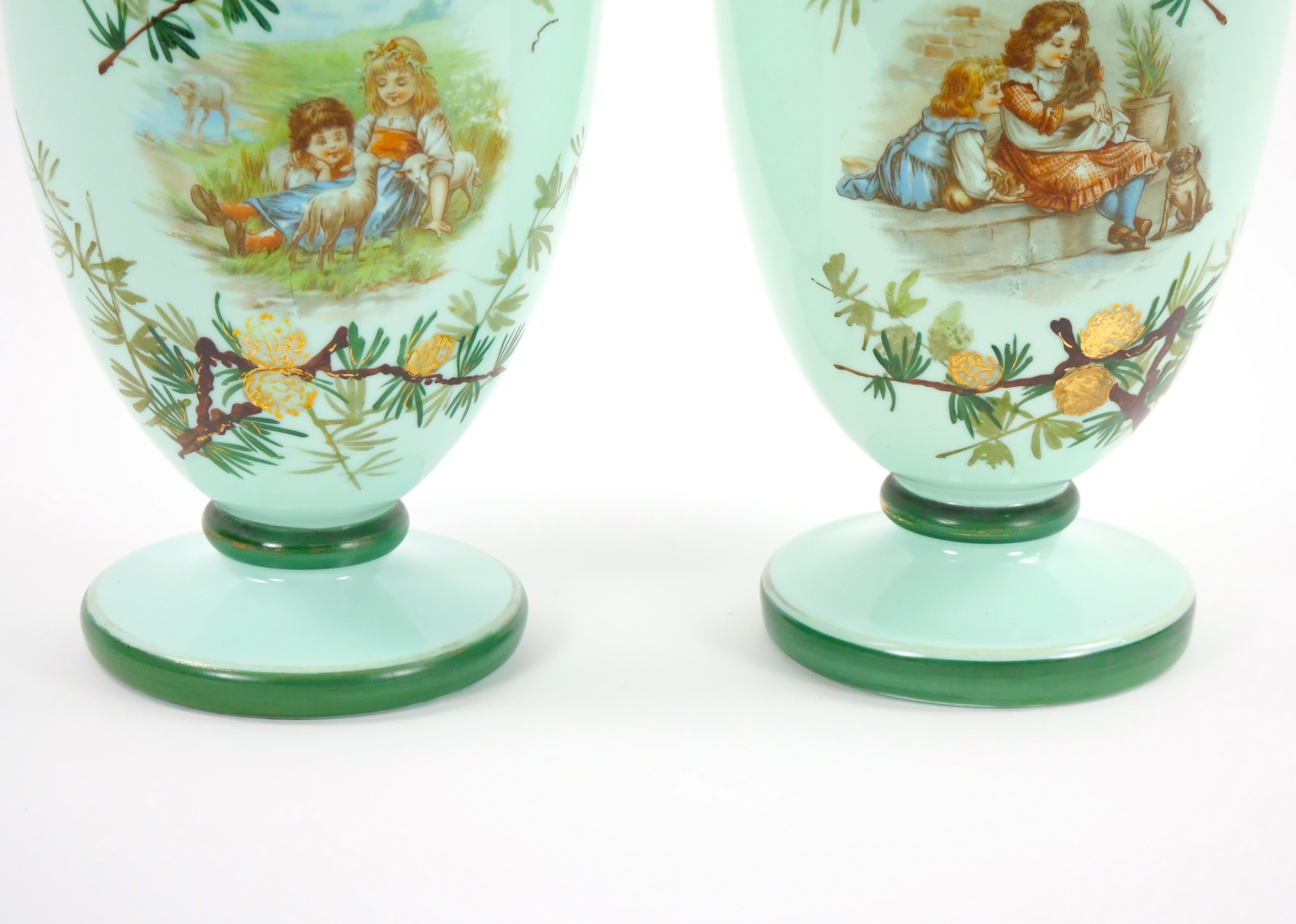 Early 20th Century French Hand Painted / Decorated Art Glass Pair Vase For Sale 3