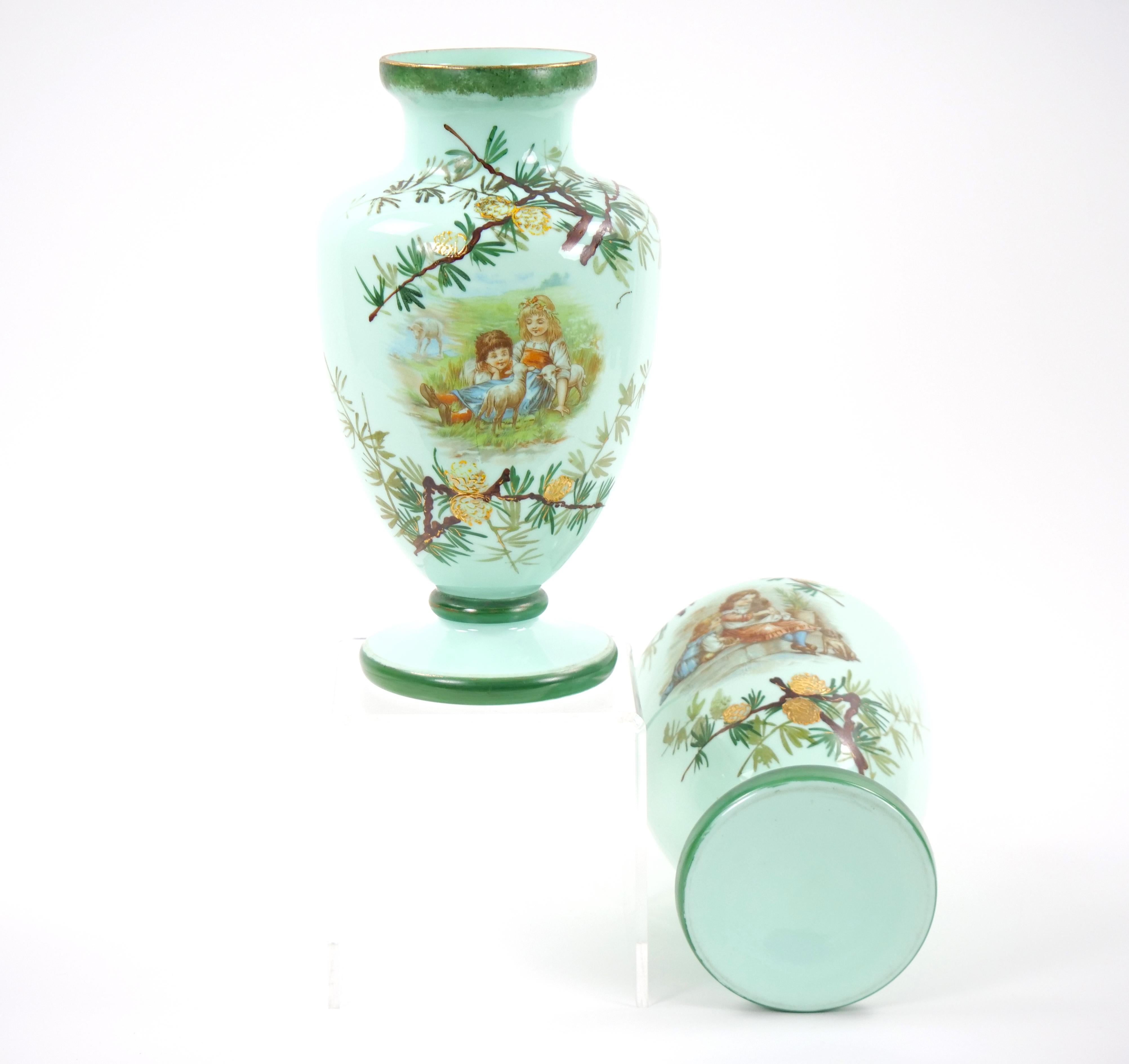 Early 20th Century French Hand Painted / Decorated Art Glass Pair Vase For Sale 4
