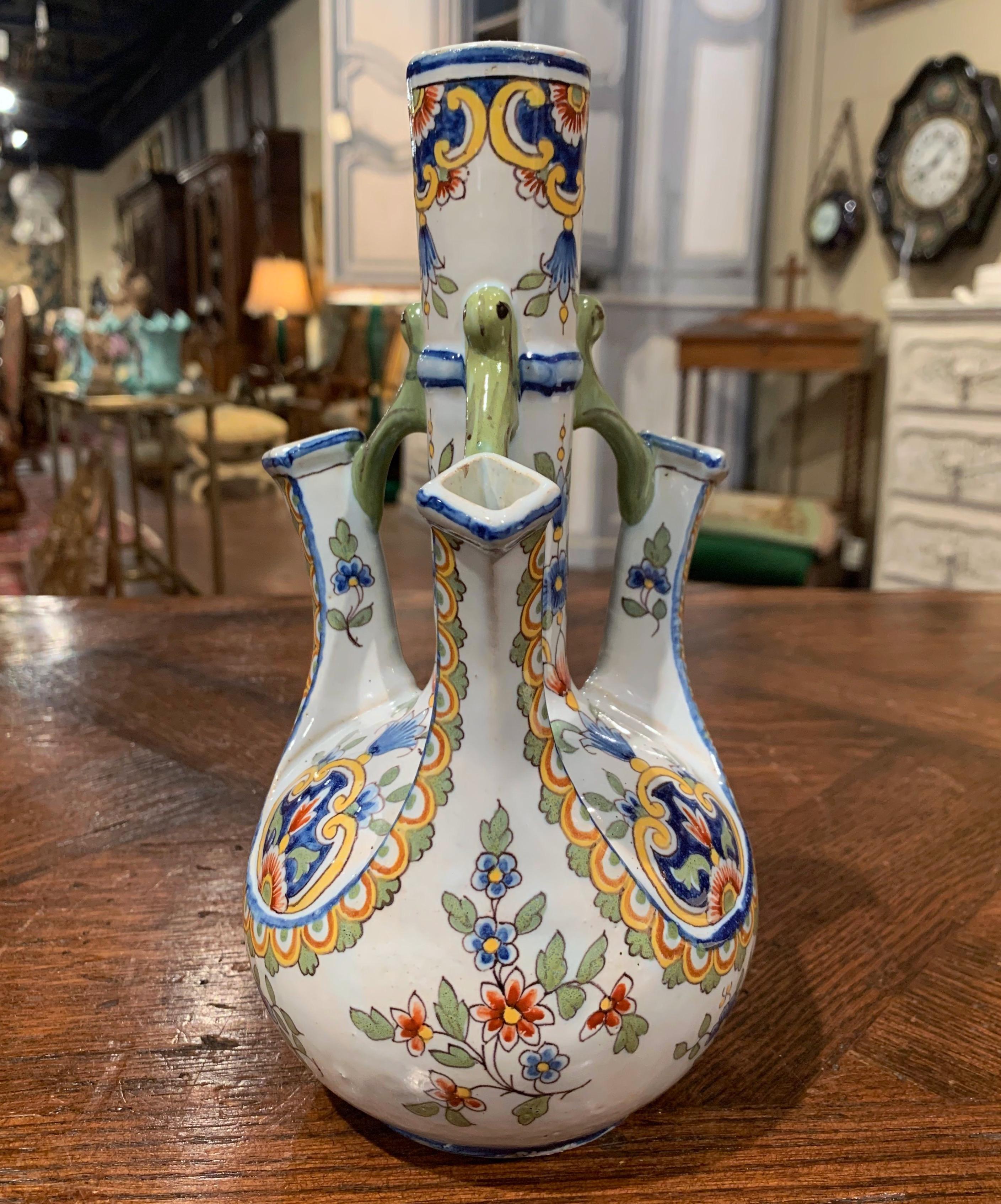 Early 20th Century French Hand Painted Faience Bouquetiere from Rouen For Sale 1