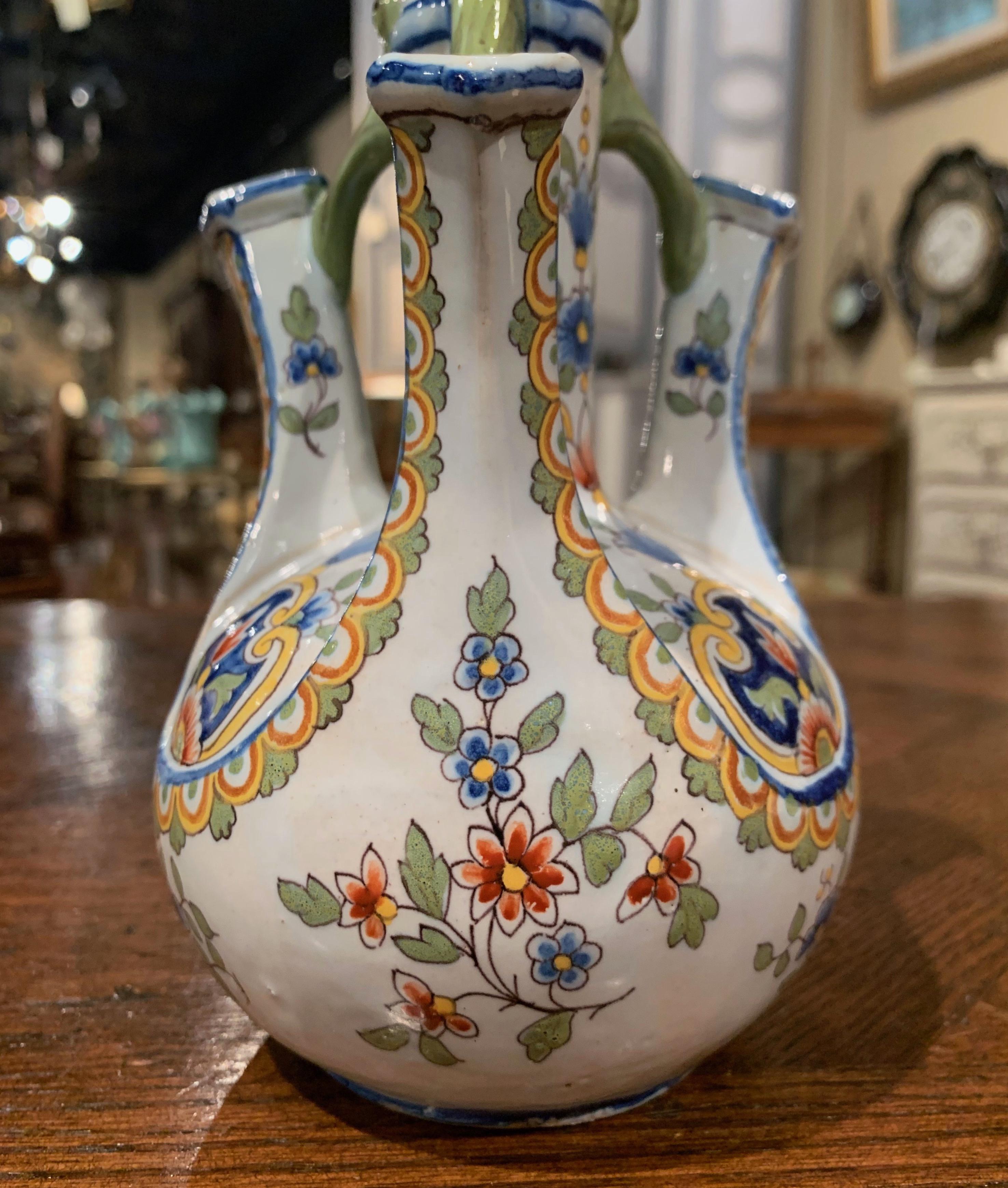 Early 20th Century French Hand Painted Faience Bouquetiere from Rouen For Sale 2