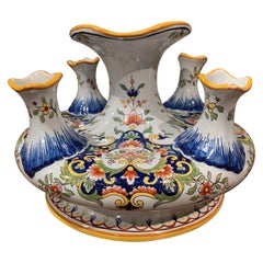 Early 20th Century French Hand Painted Faience Bouquetiere from Rouen