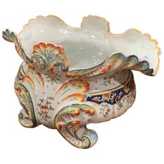 Early 20th Century French Hand Painted Faience Cache Pot from Normandy