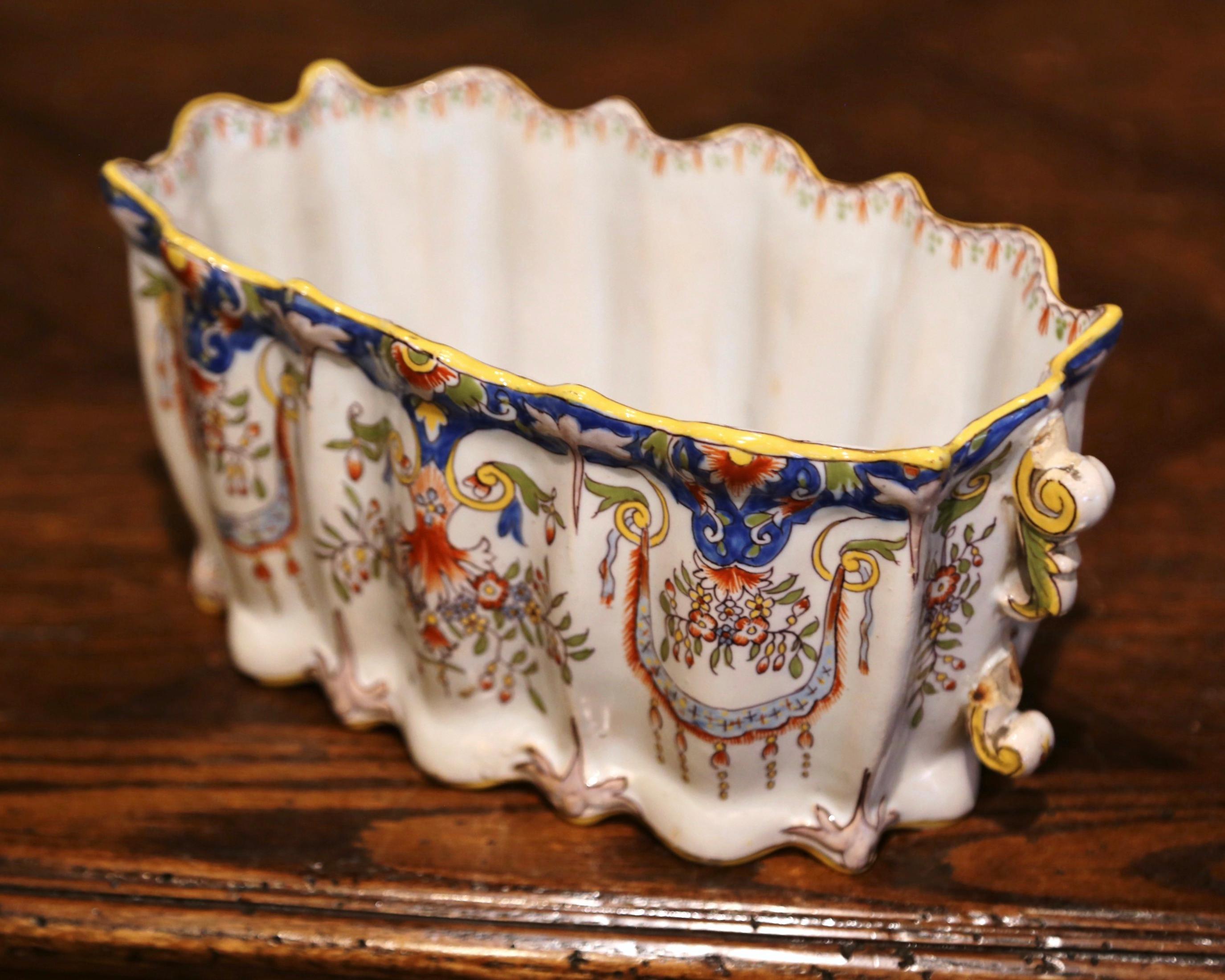 Early 20th Century French Hand-Painted Faience Cache Pot from Rouen 1