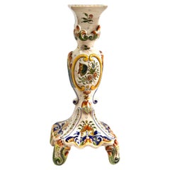 Early 20th Century French Hand-Painted Faience Candlestick from Rouen