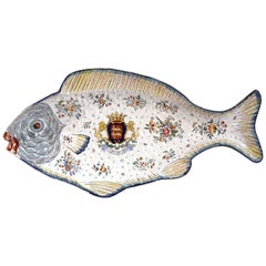 Vintage Early 20th Century French Hand Painted Faience Fish Platter from Normandy