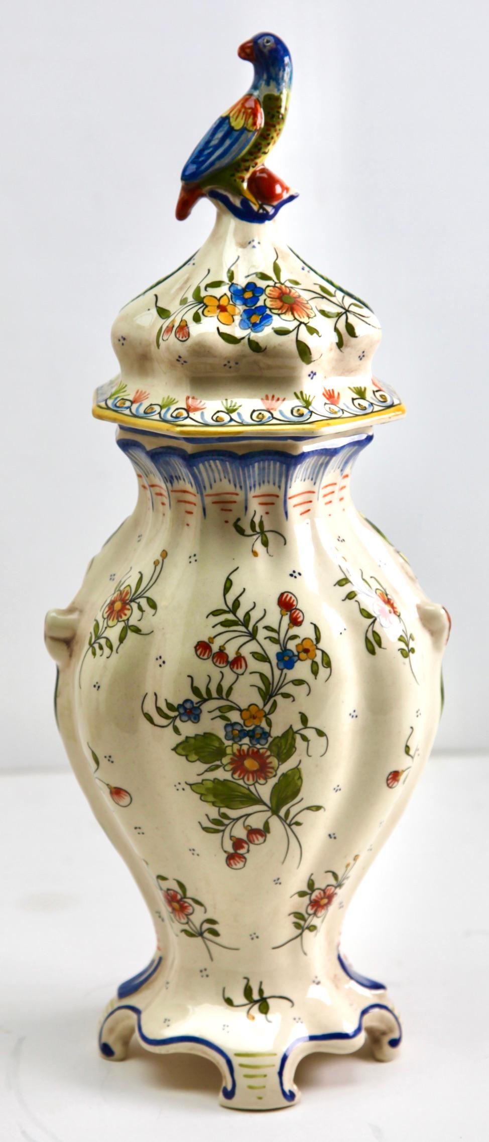 Early 20th Century French Hand-Painted Faience Large Vasse from Rouen For Sale 6