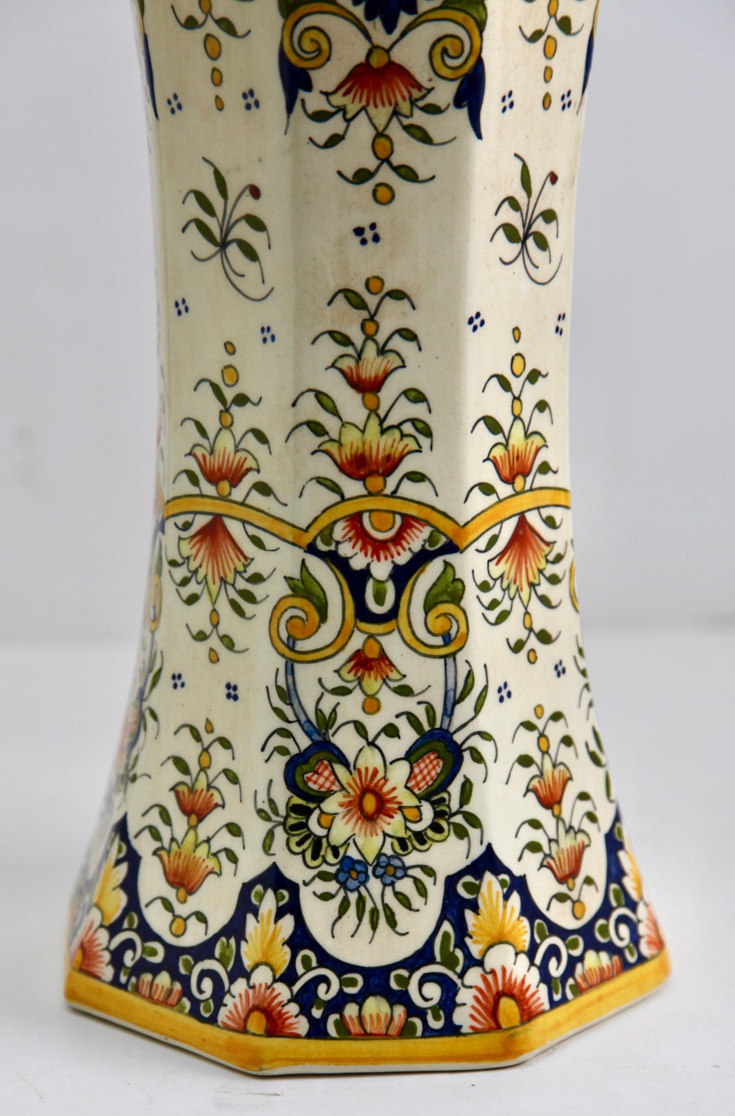 Hand-Crafted Early 20th Century French Hand-Painted Faience Large Vasse from Rouen For Sale