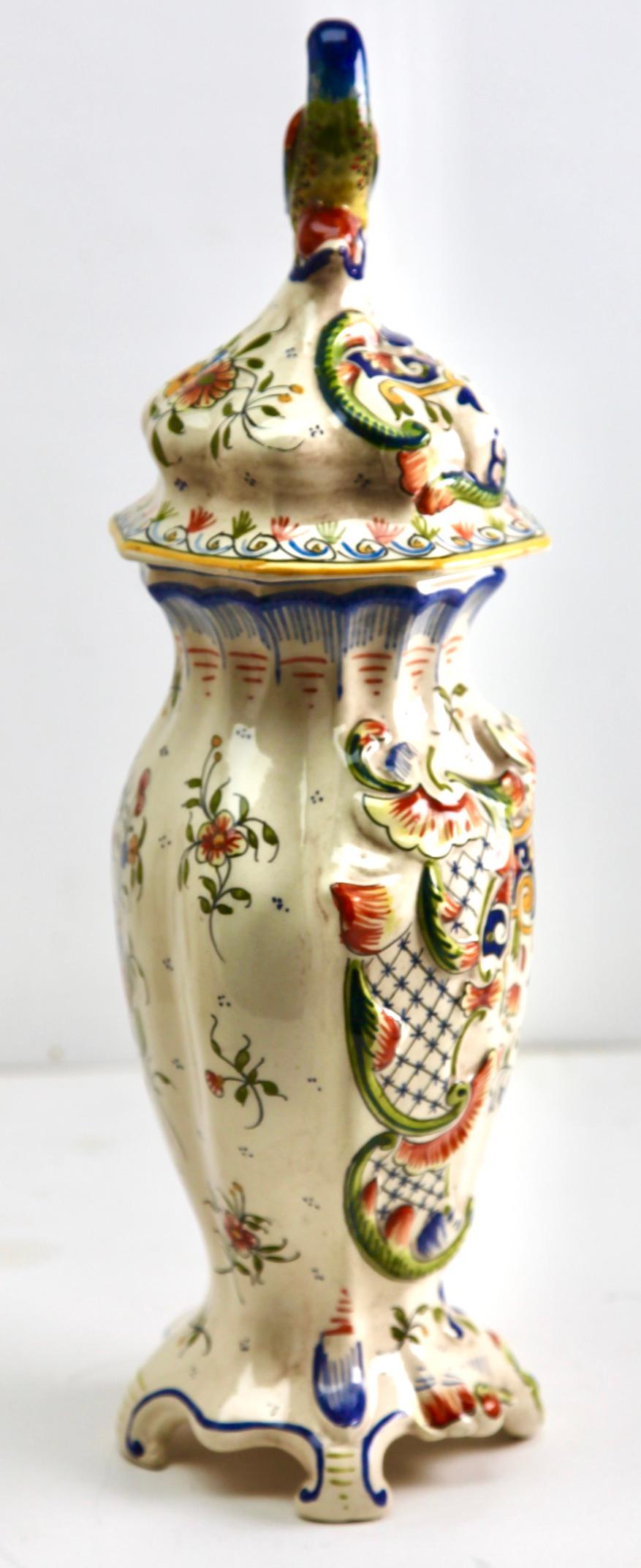 Early 20th Century French Hand-Painted Faience Large Vasse from Rouen For Sale 3