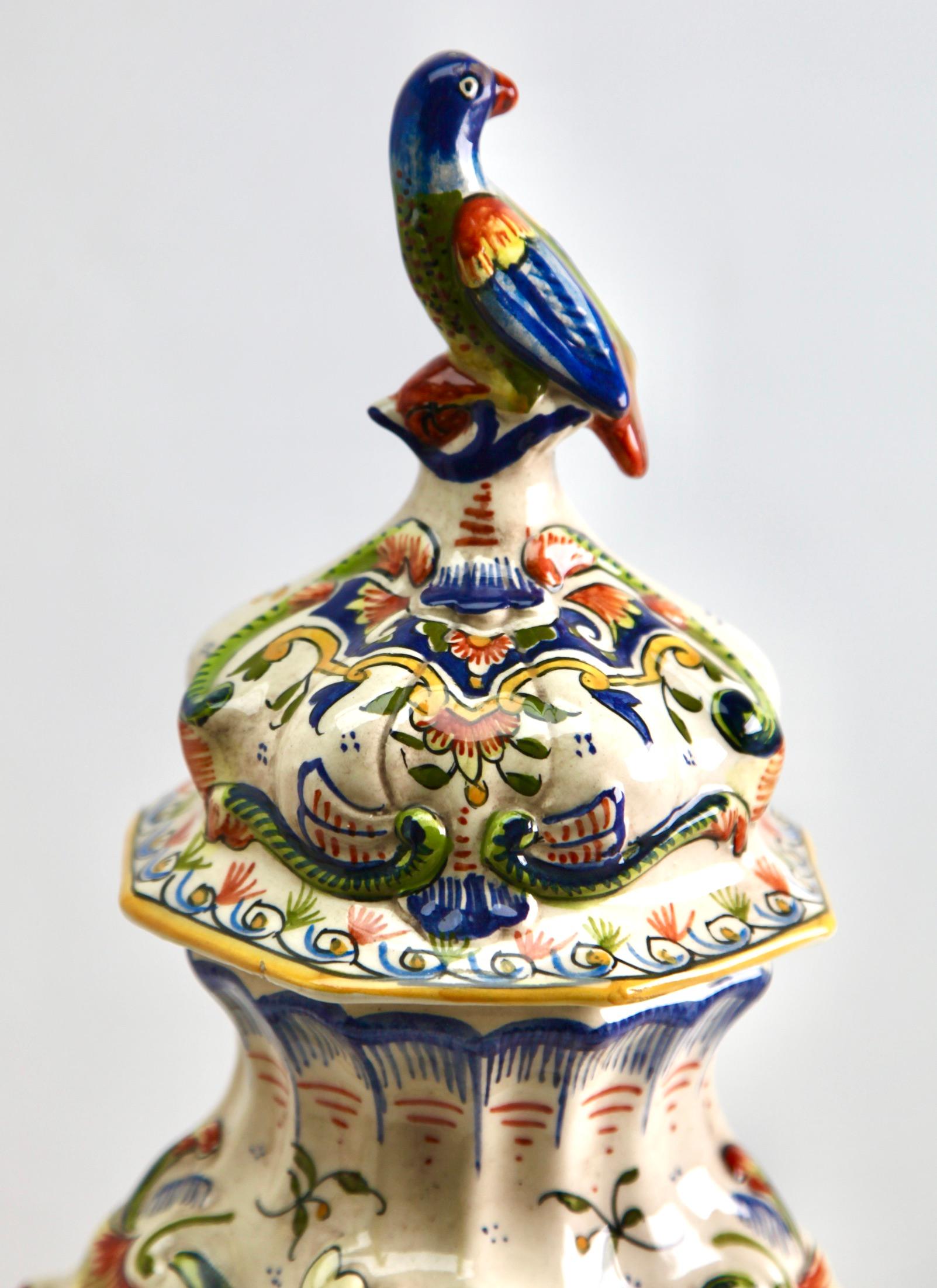 Early 20th Century French Hand-Painted Faience Large Vasse from Rouen For Sale 4