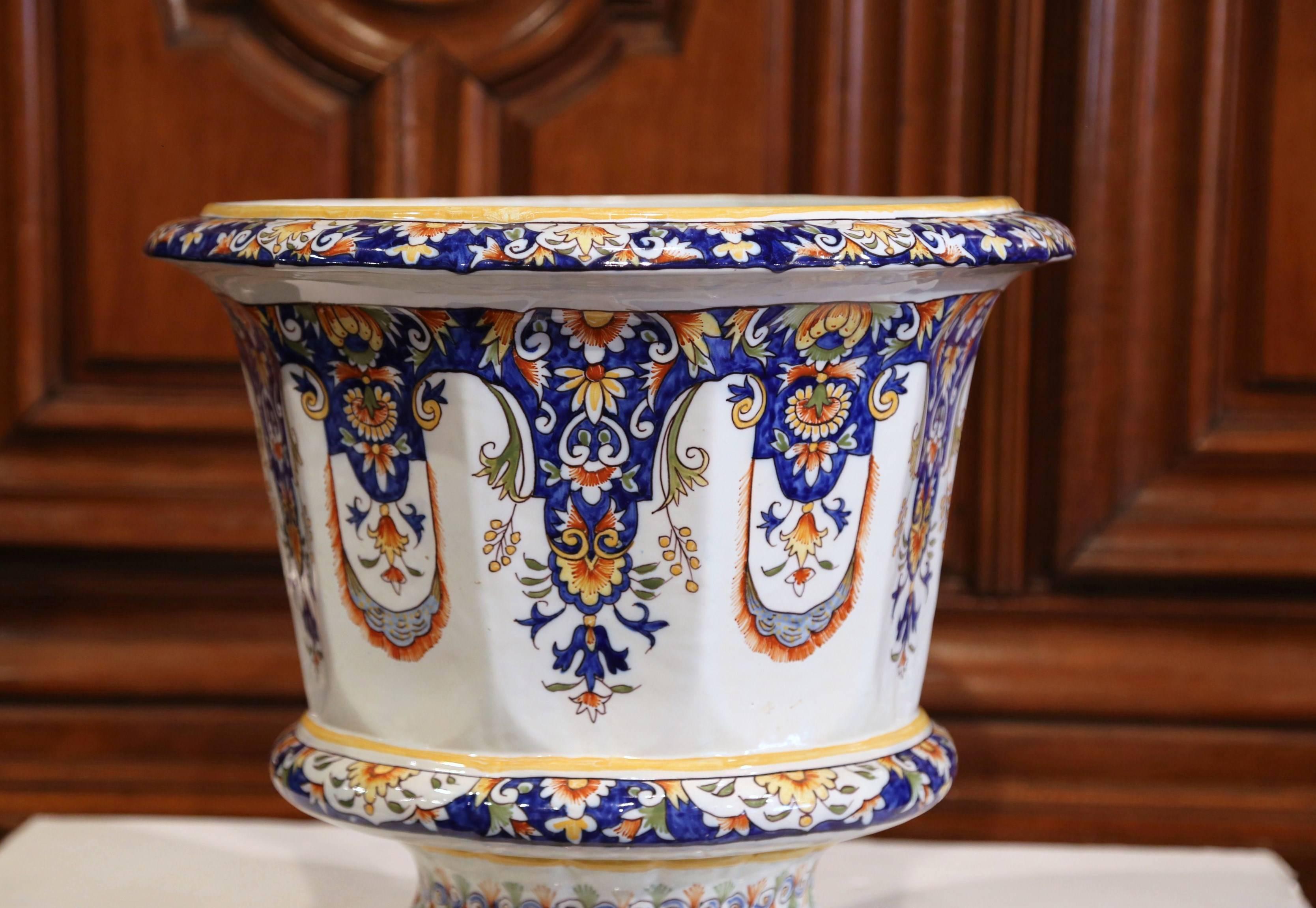 Hand-Crafted Early 20th Century, French Hand Painted Faience Planter from Normandy