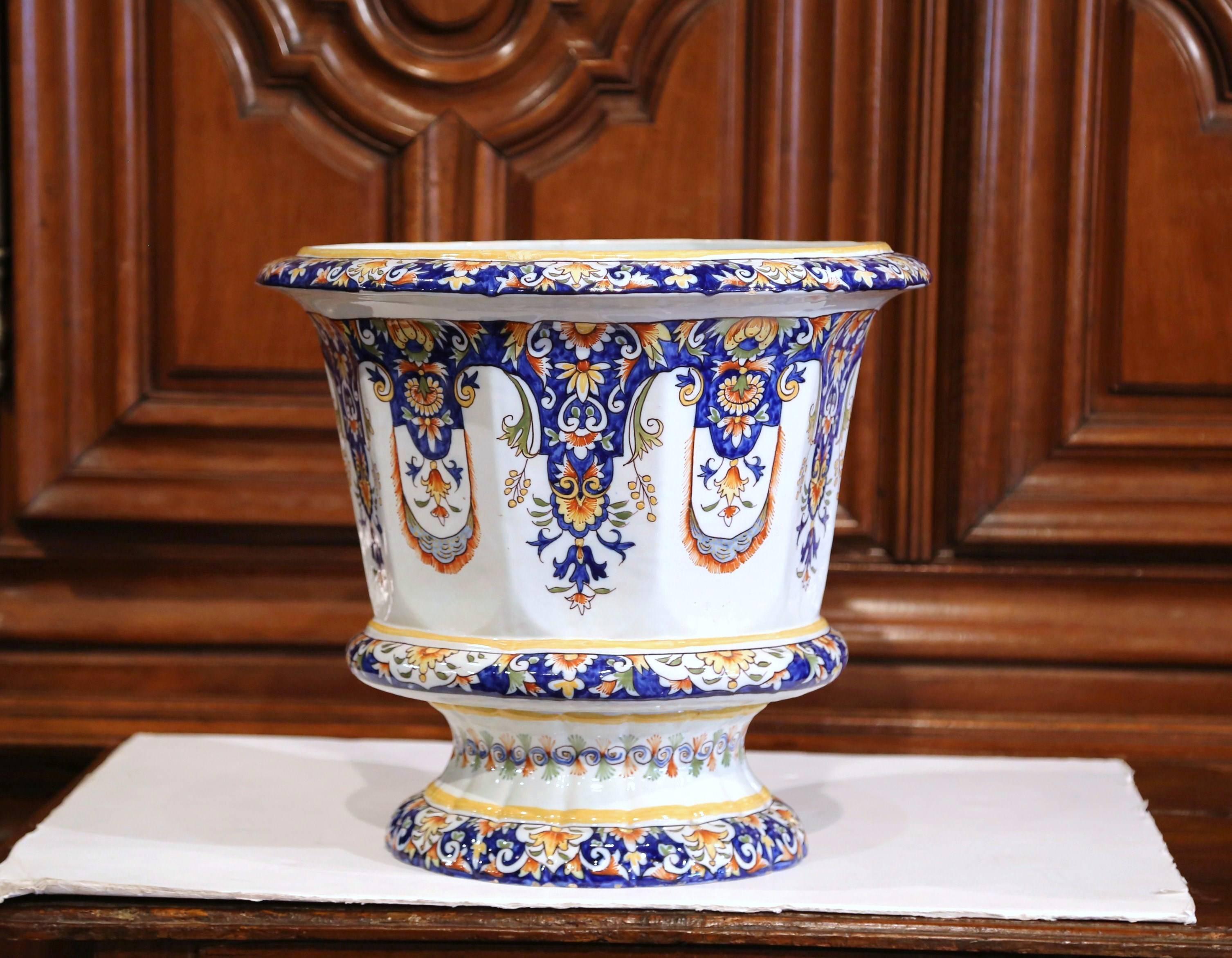 Early 20th Century, French Hand Painted Faience Planter from Normandy In Excellent Condition In Dallas, TX