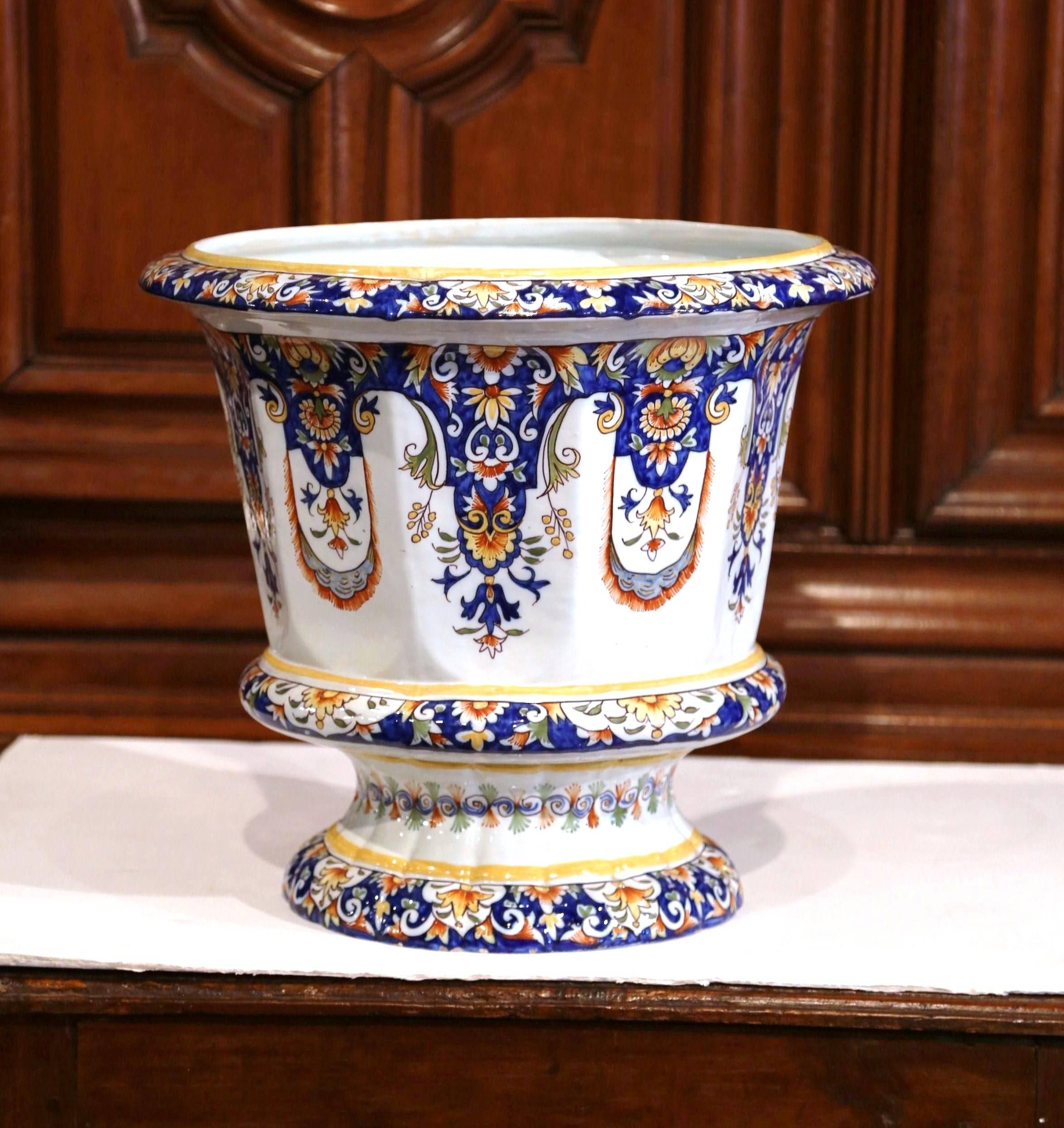 Ceramic Early 20th Century, French Hand Painted Faience Planter from Normandy
