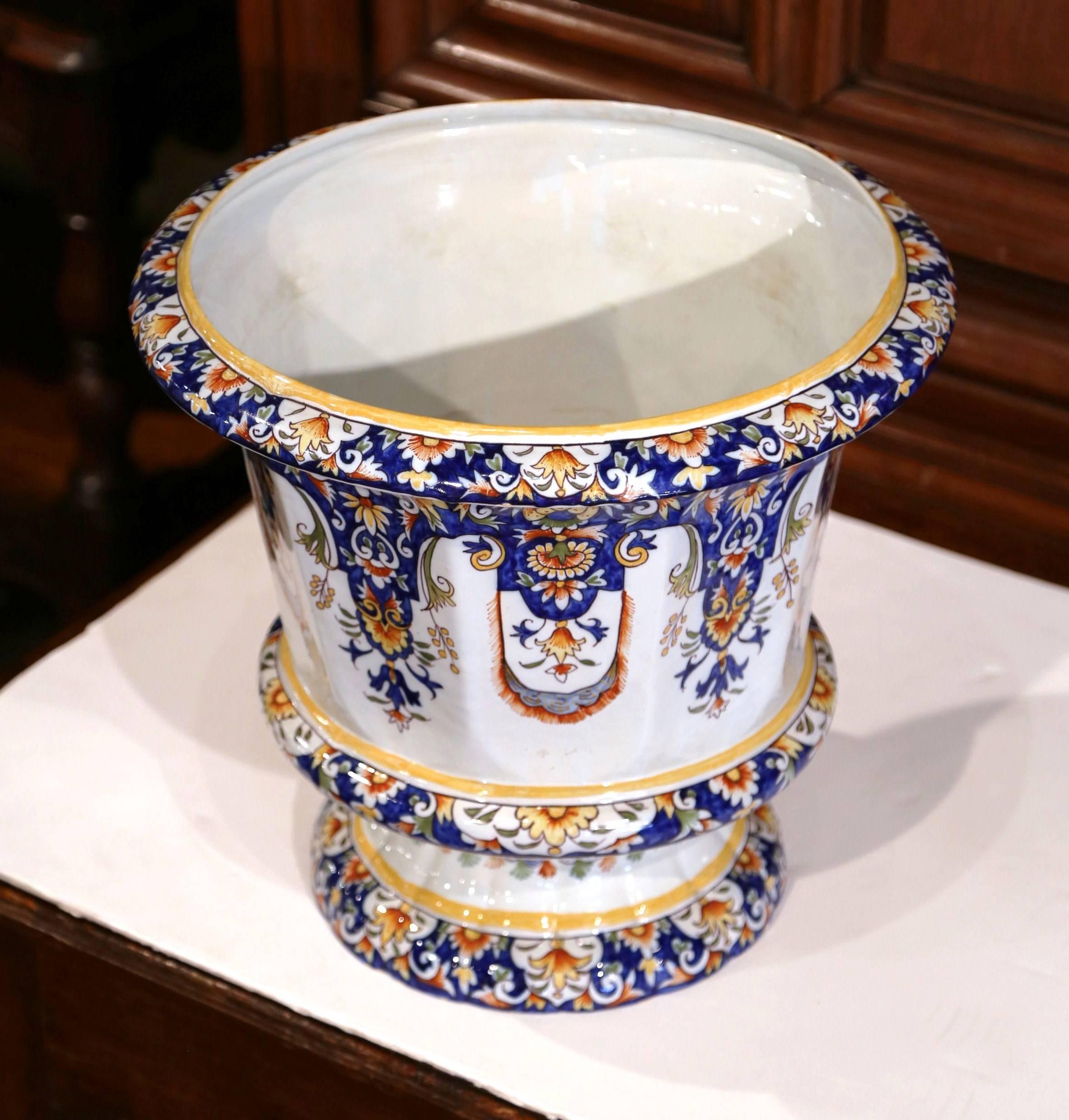 Early 20th Century, French Hand Painted Faience Planter from Normandy 1
