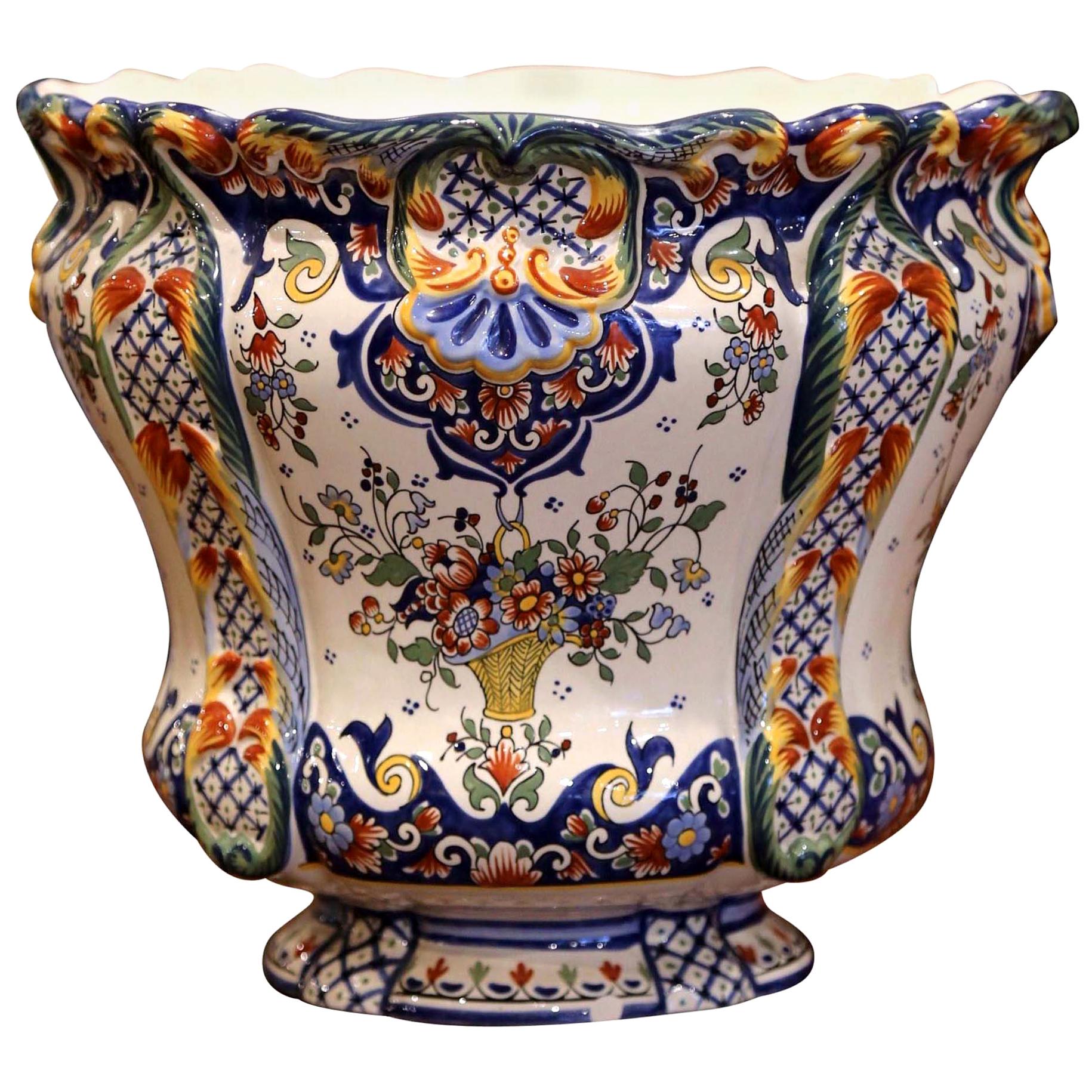 Early 20th Century, French Hand Painted Faience Planter from Normandy