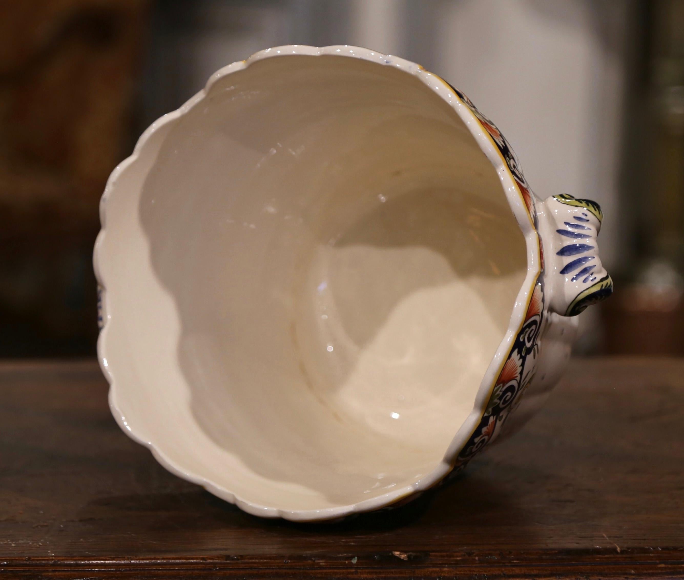 Early 20th Century French Hand-Painted Faience Planter with Handles from Rouen 2