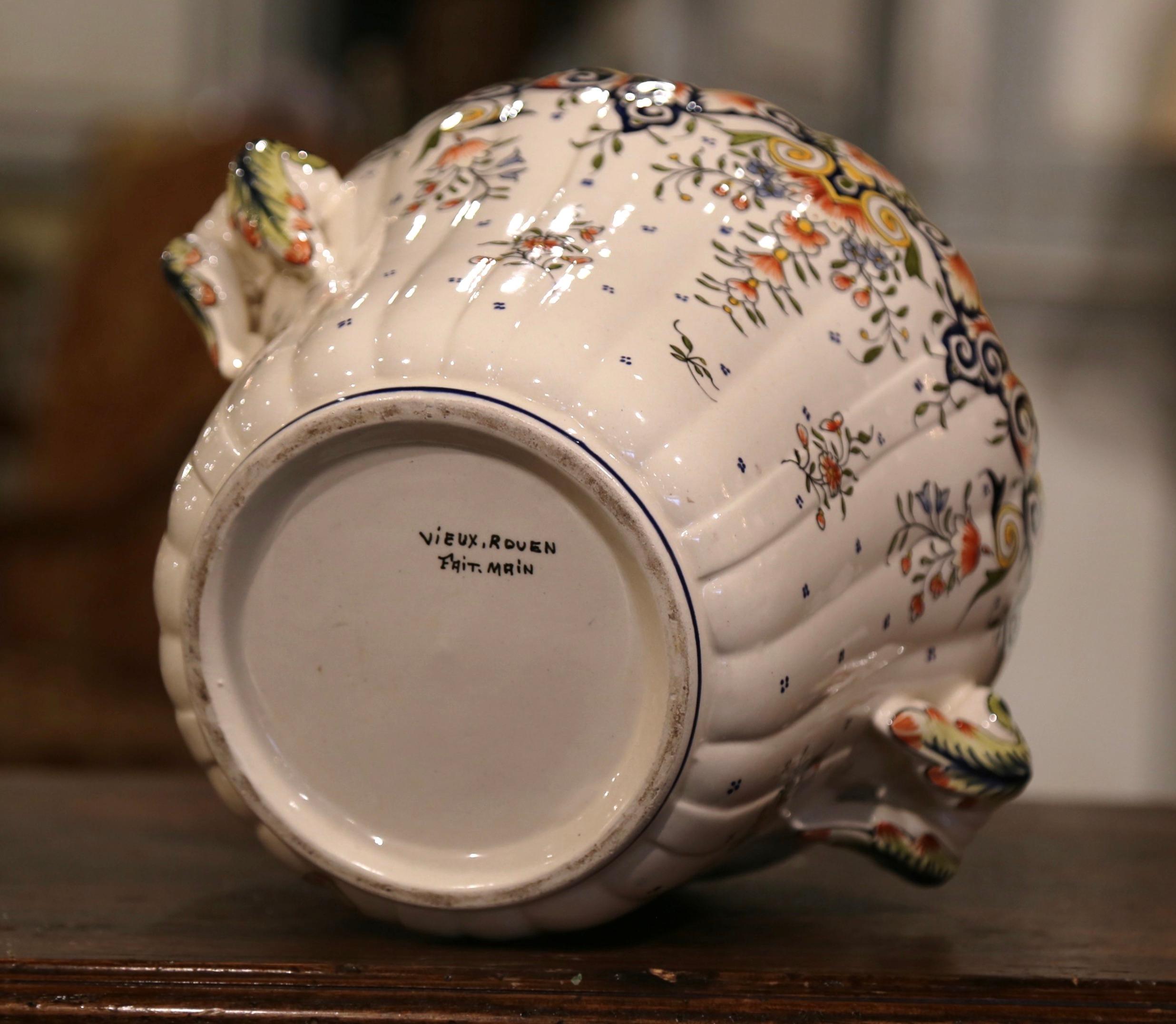 Early 20th Century French Hand-Painted Faience Planter with Handles from Rouen 3