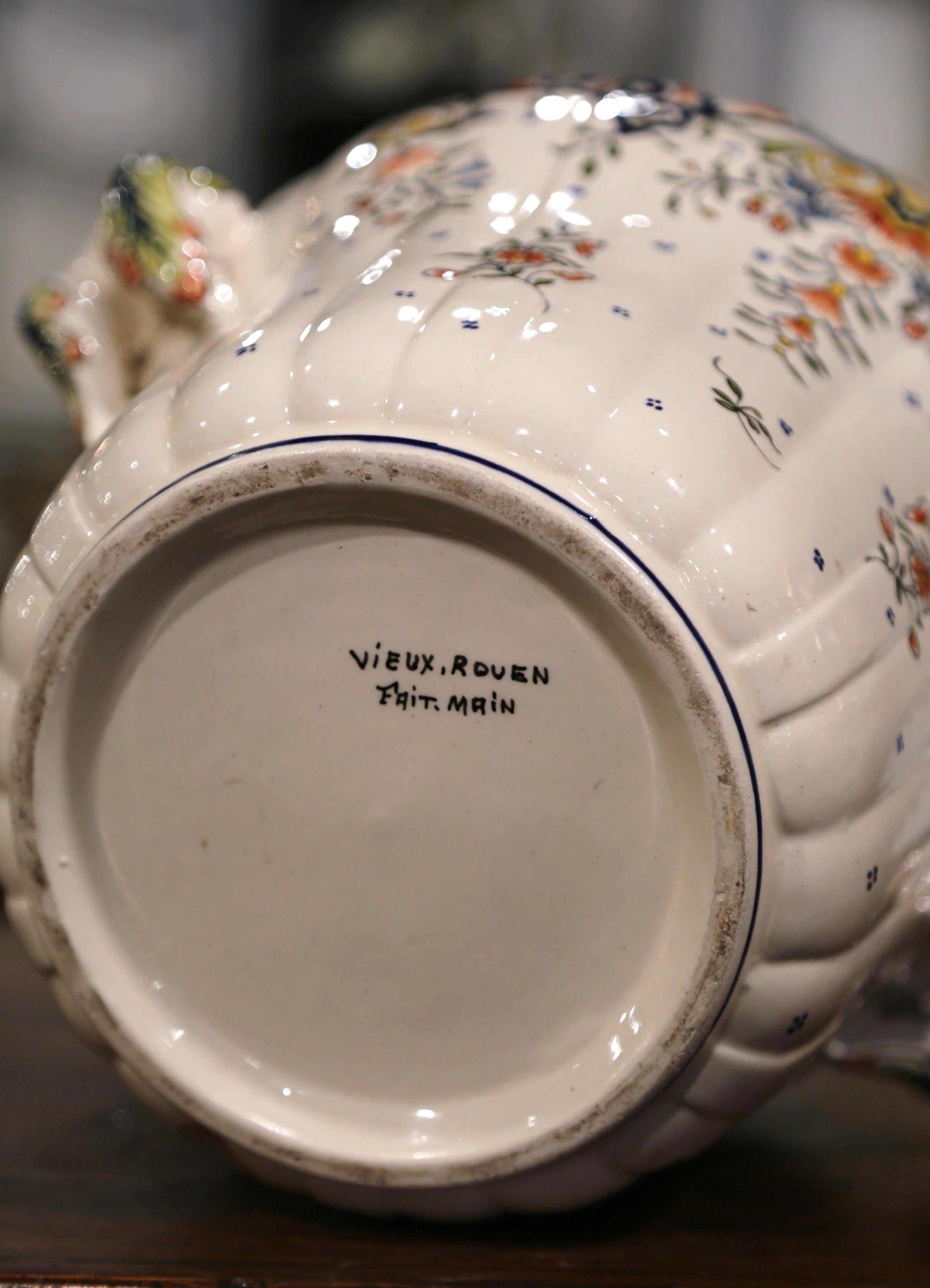 Early 20th Century French Hand-Painted Faience Planter with Handles from Rouen 4
