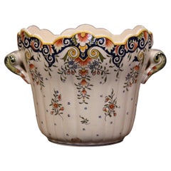 Early 20th Century French Hand-Painted Faience Planter with Handles from Rouen
