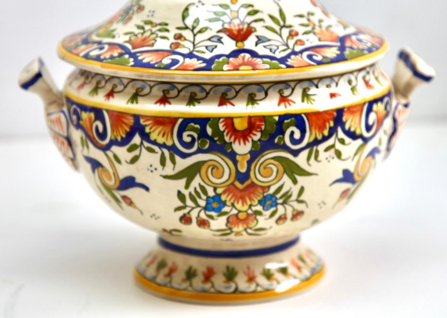 Hand-Crafted Early 20th Century French Hand-Painted Faience Terrine from Rouen For Sale
