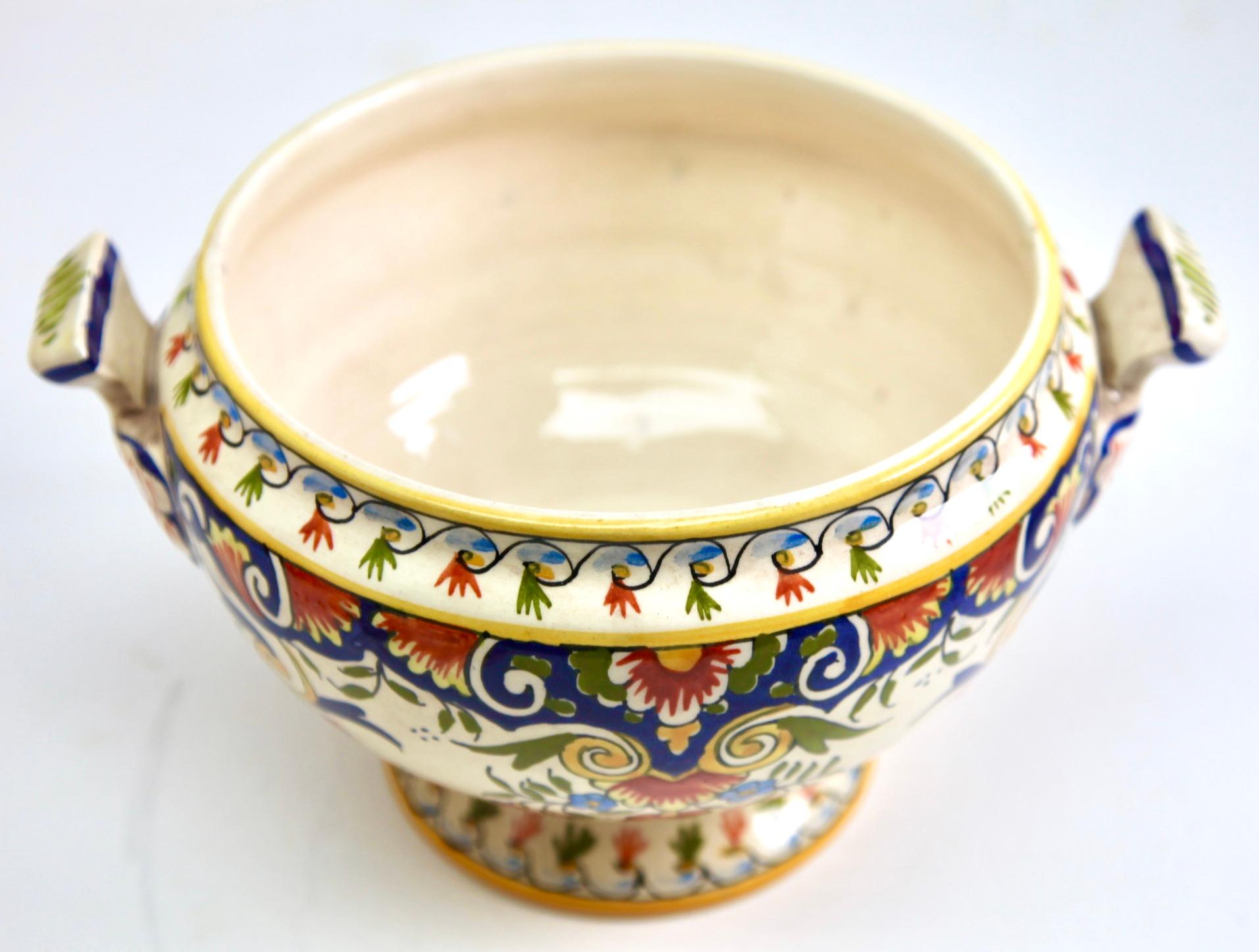Early 20th Century French Hand-Painted Faience Terrine from Rouen For Sale 1