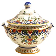 Early 20th Century French Hand-Painted Faience Terrine from Rouen