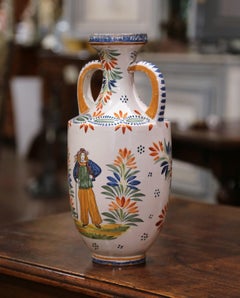 Early 20th Century French Hand Painted Faience Vase Signed Henriot Quimper
