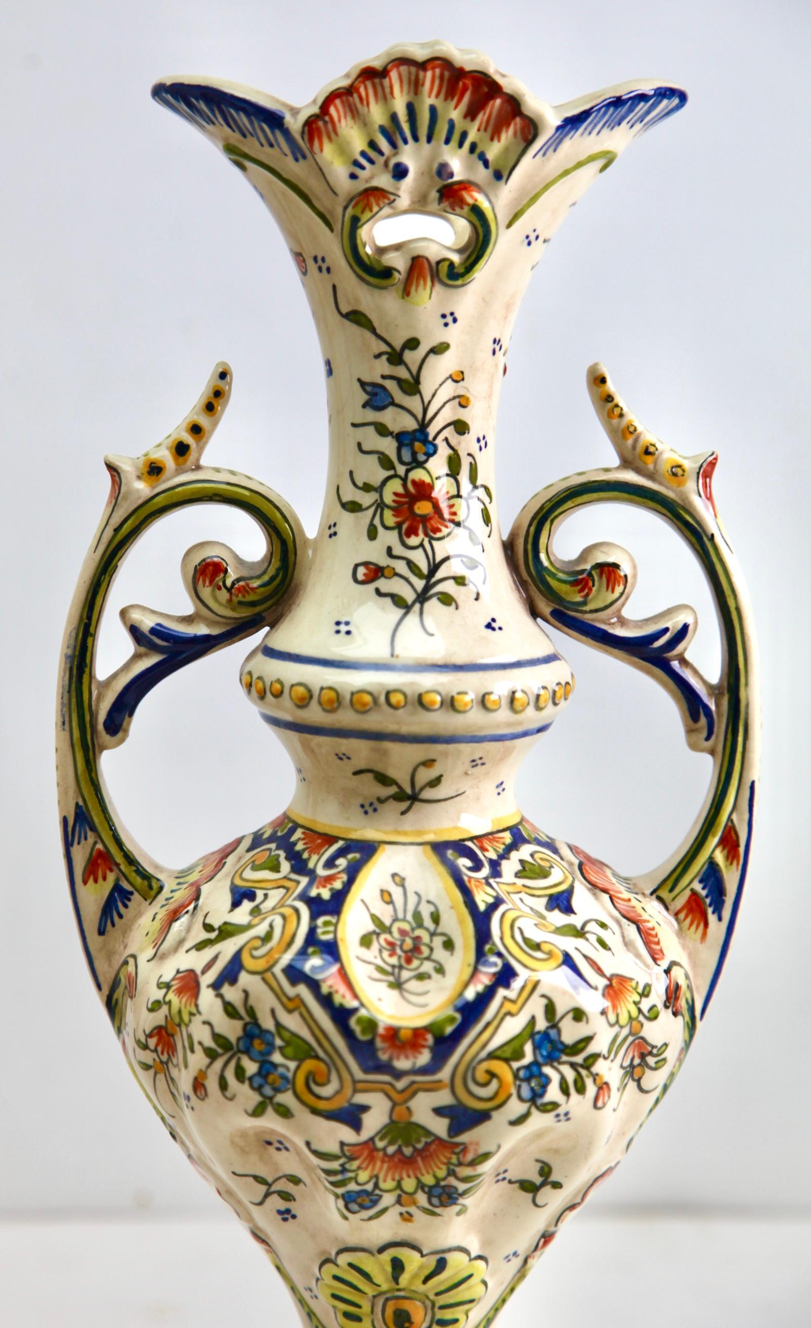 Hand-Crafted Early 20th Century French Hand-Painted Faience Vasse from Rouen For Sale
