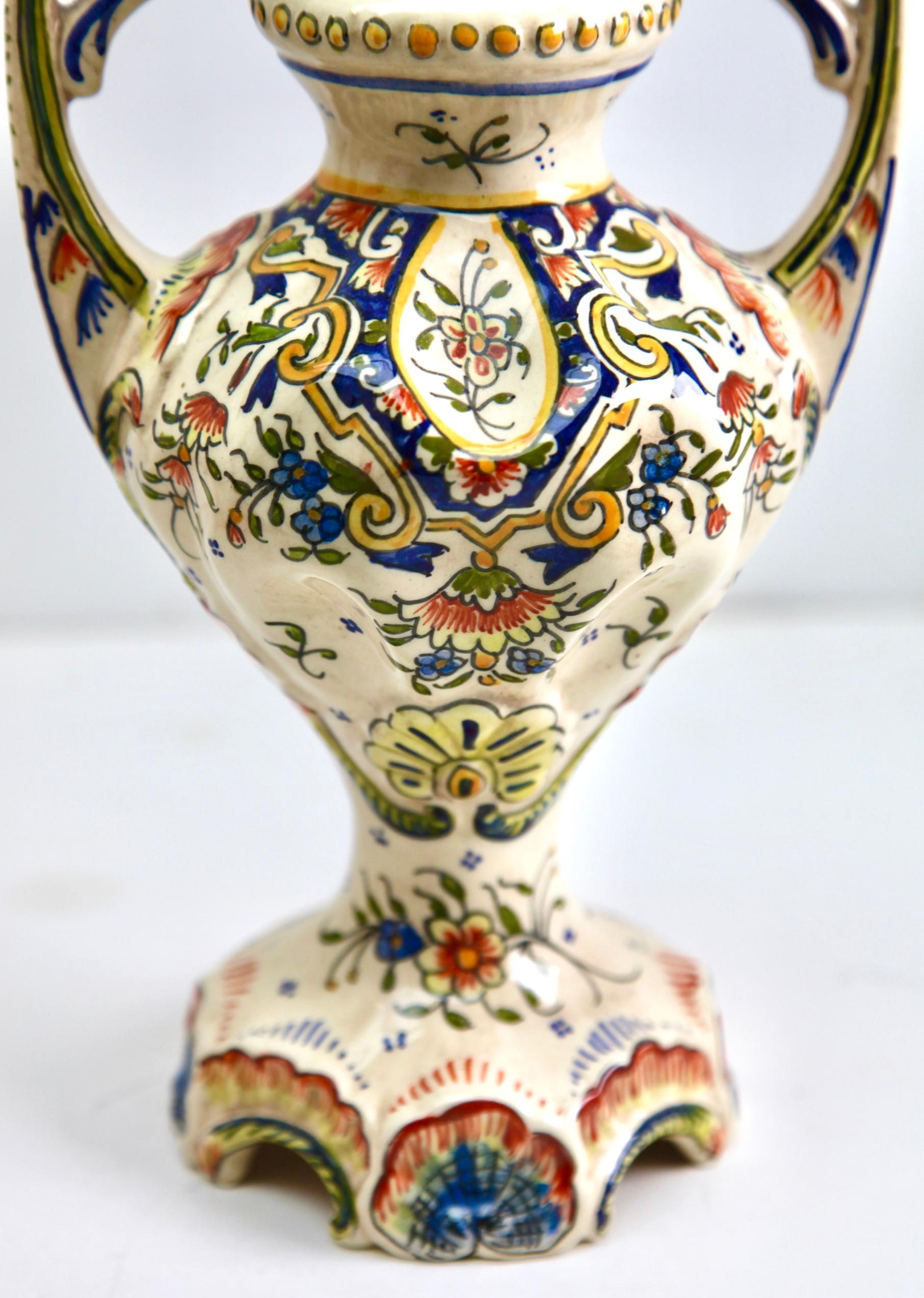 Early 20th Century French Hand-Painted Faience Vasse from Rouen For Sale 1