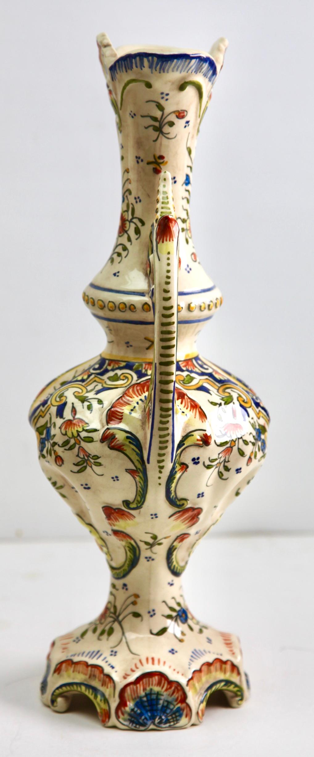 Early 20th Century French Hand-Painted Faience Vasse from Rouen For Sale 2
