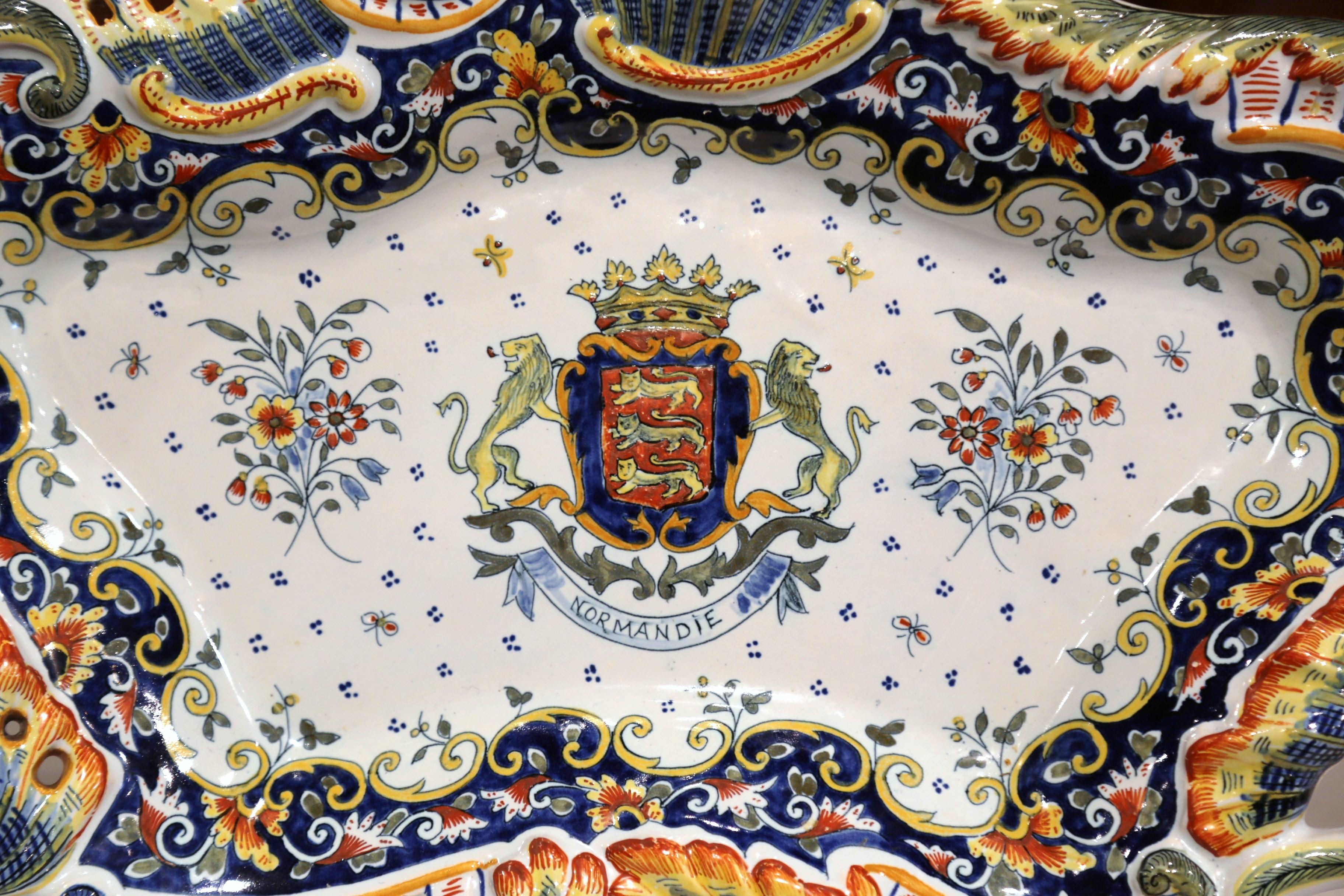 Louis XV Early 20th Century French Hand-Painted Faience Wall Platter from Normandy