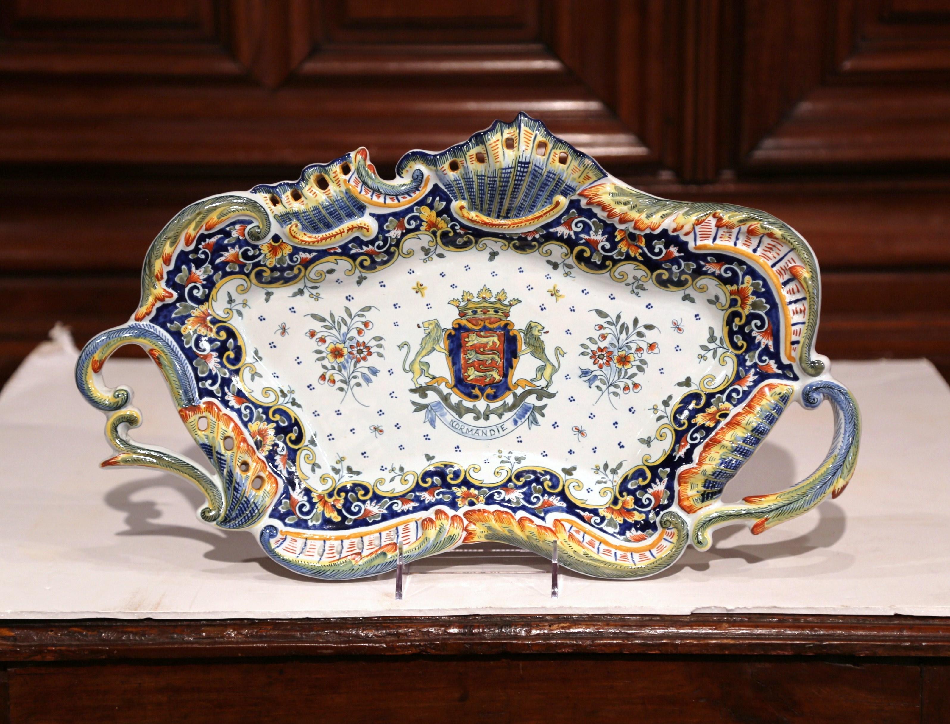 Hand-Crafted Early 20th Century French Hand-Painted Faience Wall Platter from Normandy