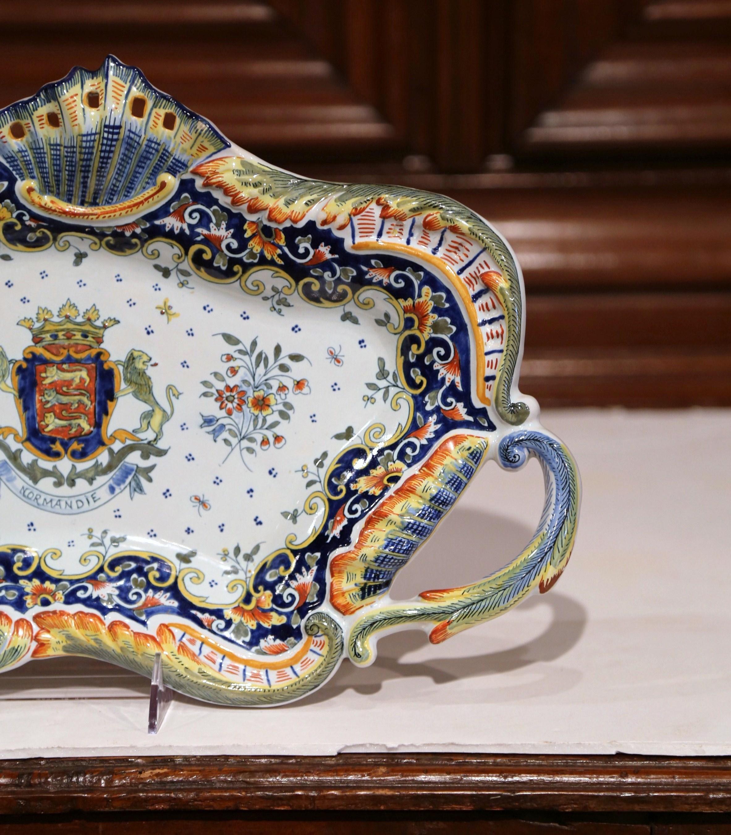Ceramic Early 20th Century French Hand-Painted Faience Wall Platter from Normandy