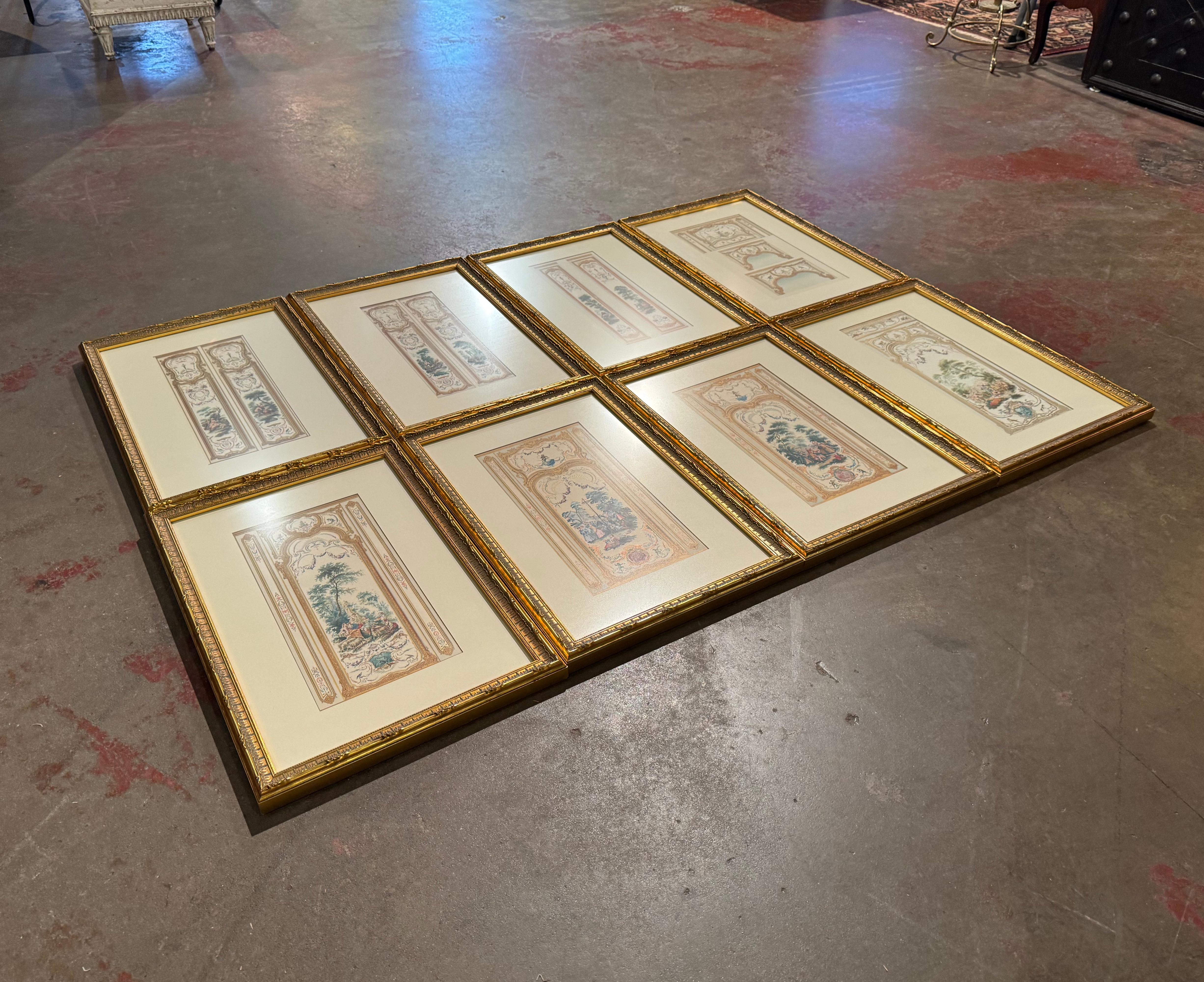 Early 20th Century French Hand Painted & Framed Architectural Drawings, Set of 8 For Sale 8