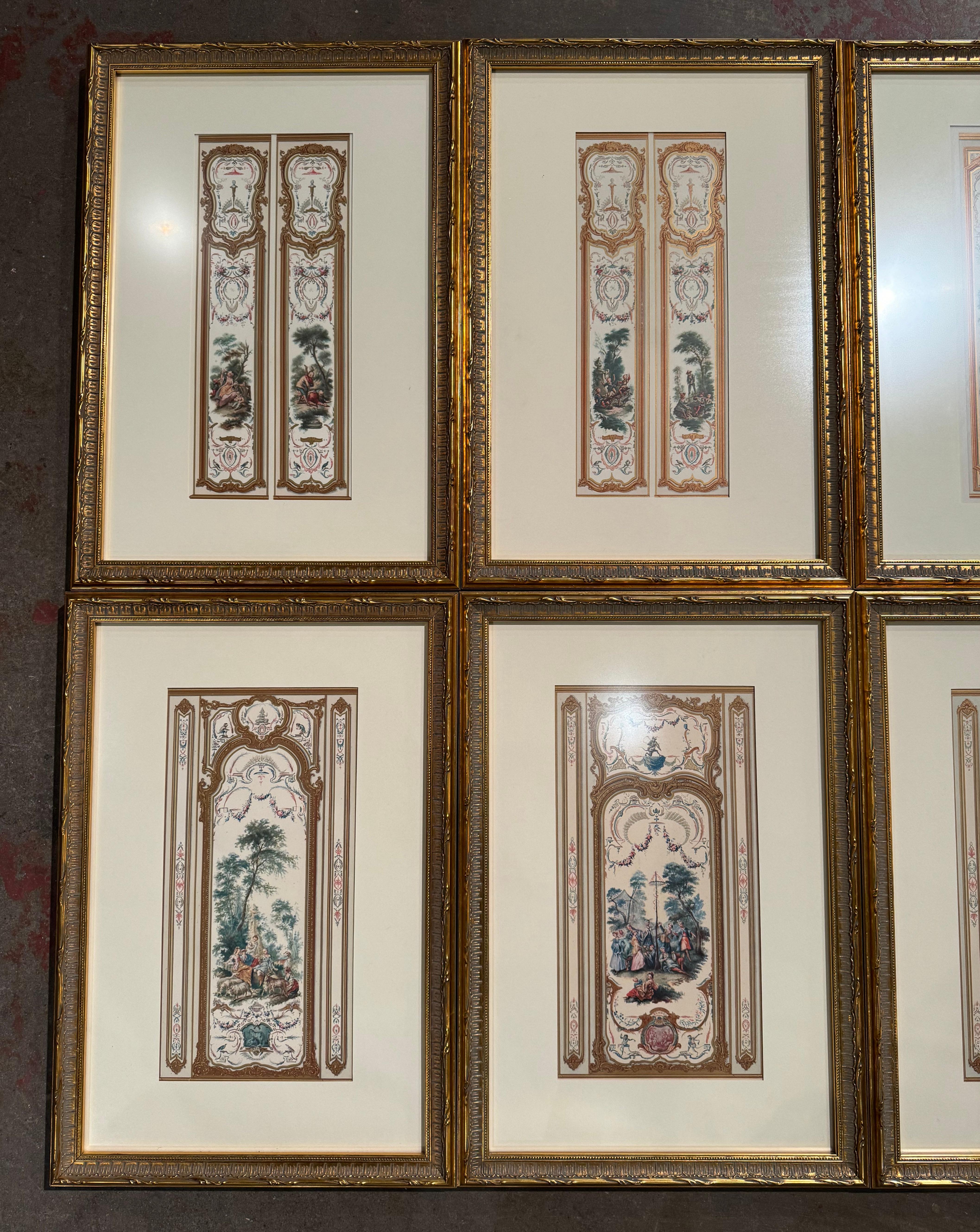 Neoclassical Early 20th Century French Hand Painted & Framed Architectural Drawings, Set of 8 For Sale