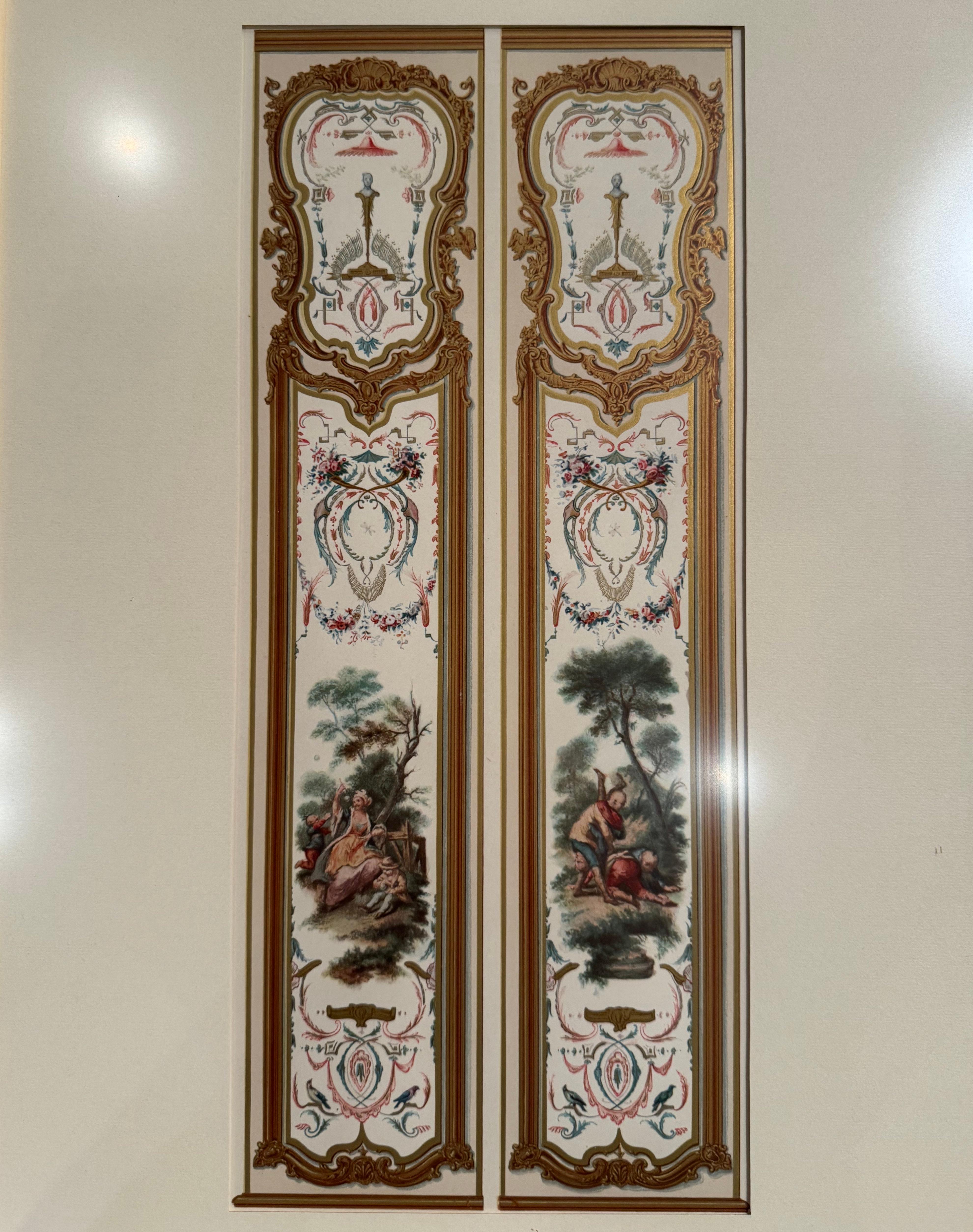 Glass Early 20th Century French Hand Painted & Framed Architectural Drawings, Set of 8 For Sale