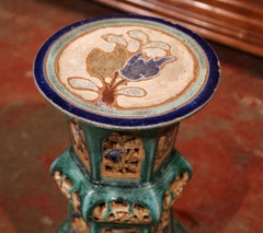 Early 20th Century French Hand Painted Glazed Ceramic Garden Stool