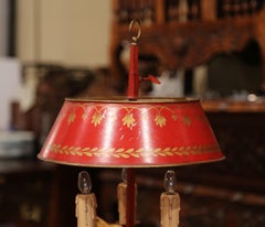Early 20th Century French Hand Painted Tole Three-Light Bouillotte Table Lamp