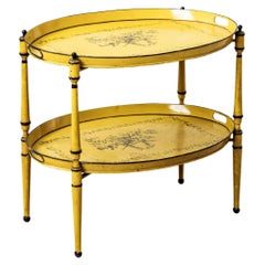 Mesa de bandeja de tole francesa de principios del siglo XX pintada a mano con bandejas extraíbles