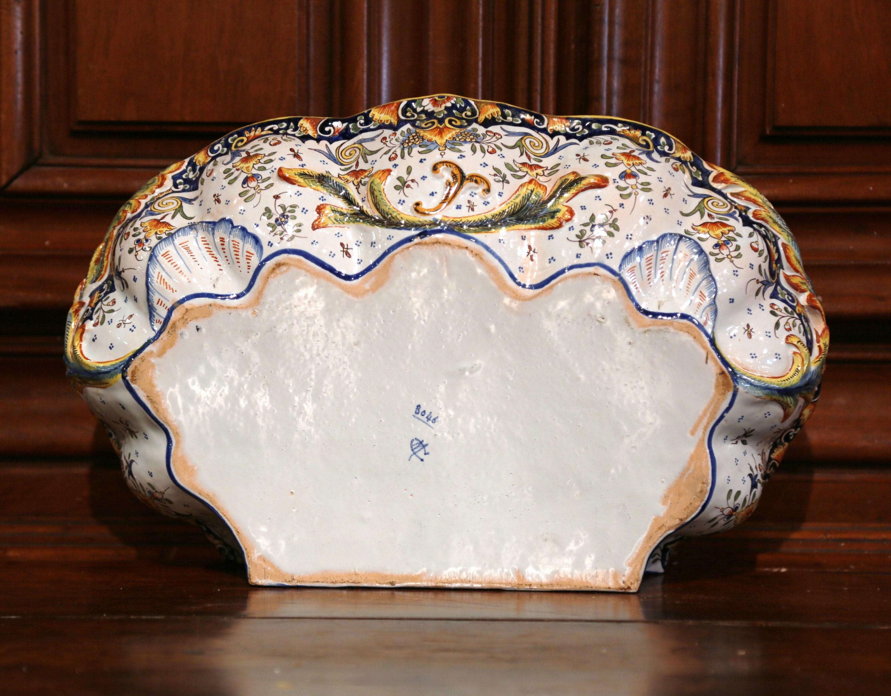 Early 20th Century, French Hand Painted Wall Faience Lavabo Fountain from Rouen 1