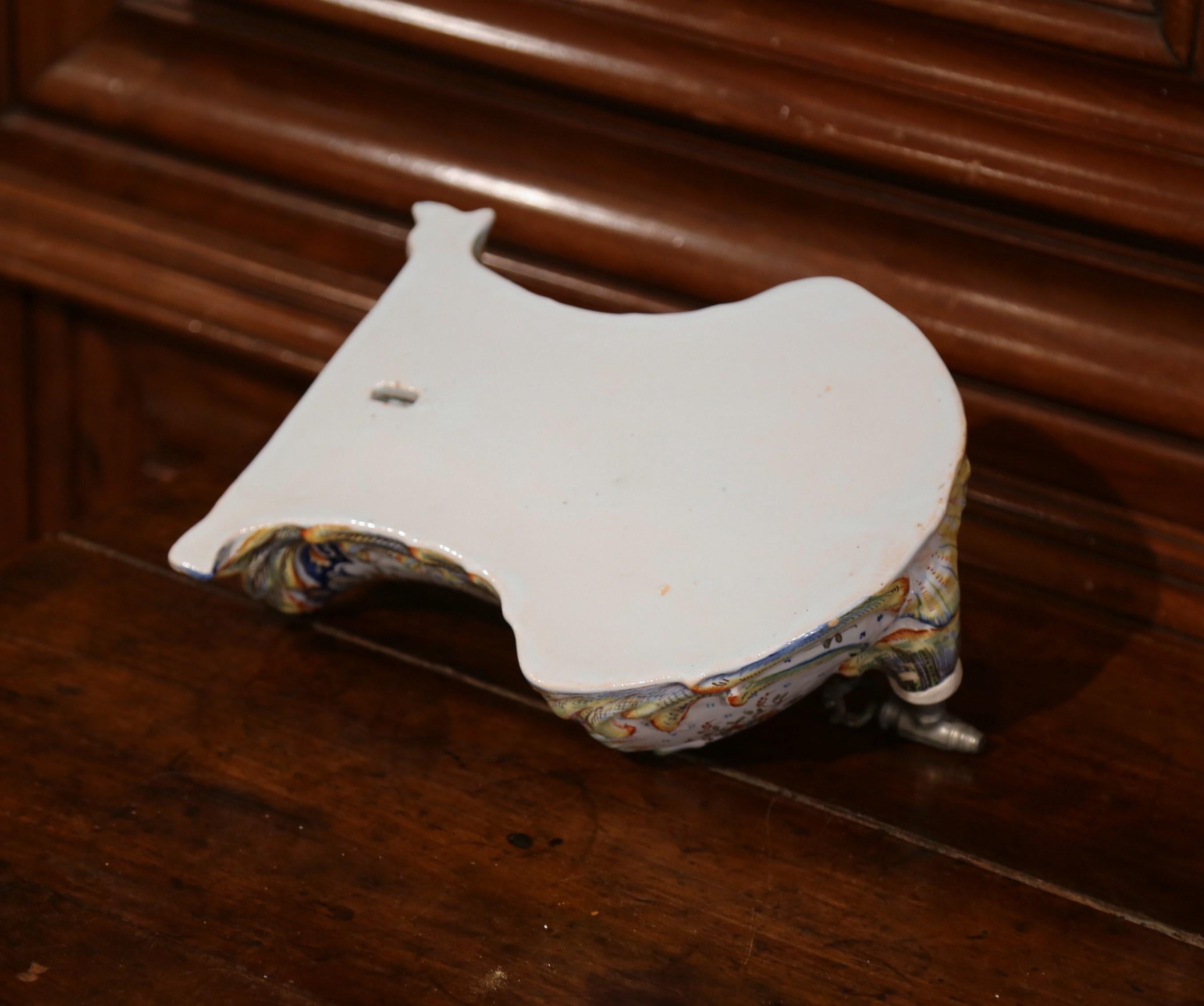 Early 20th Century, French Hand Painted Wall Faience Lavabo Fountain from Rouen 2